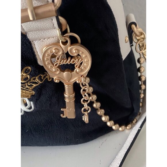 Juicy Couture The Key To Juicy Satchel Crossbody Liquorice Velvet Charm NEW - Picture 4 of 16